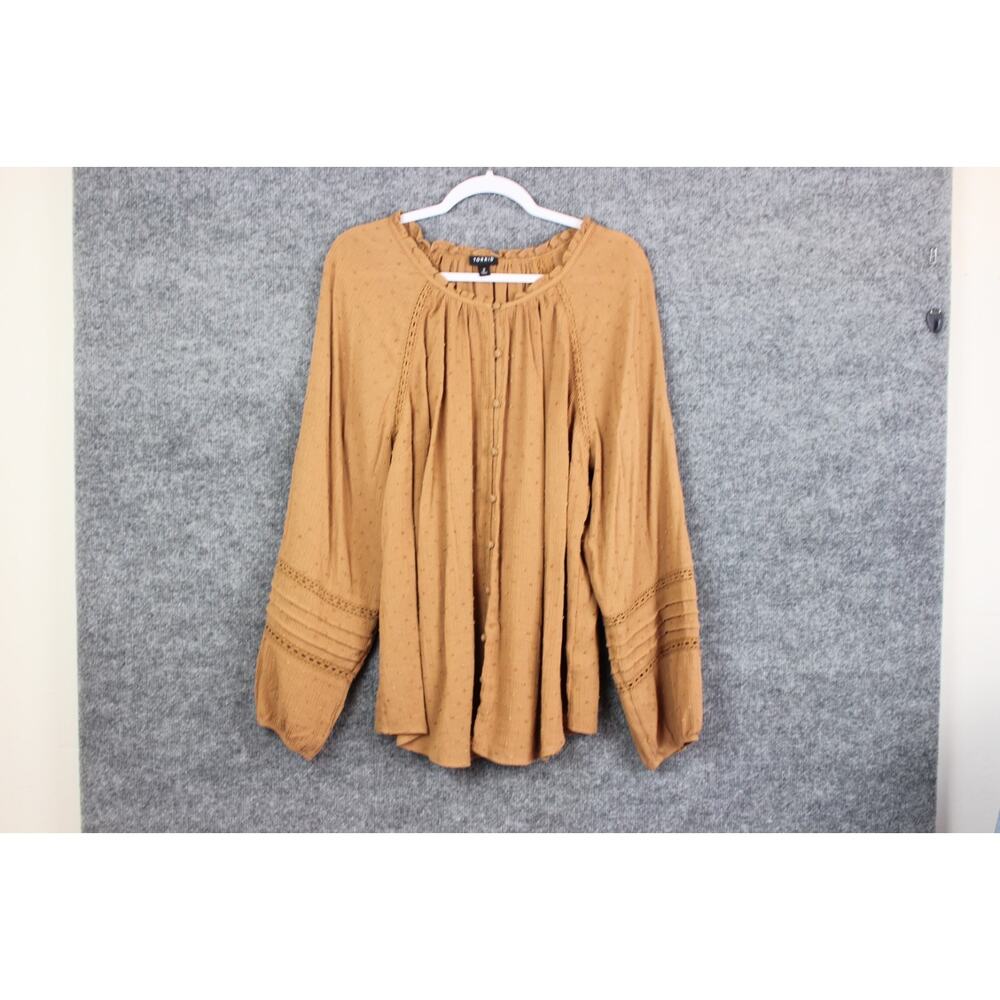 Torrid Chiffon Peasant 3/4 Sleeve Women's 2X Raglan Blouse Tobacco Brown Boho